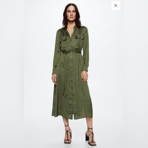 Mango Olive Green Midi Dress